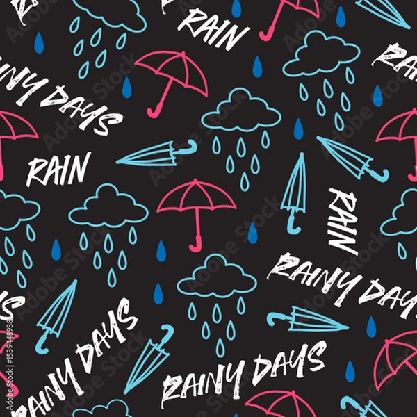Fototapeta Rainy Day Whimsy Umbrella and Raindrop Pattern can be use for background, template, and apparel design