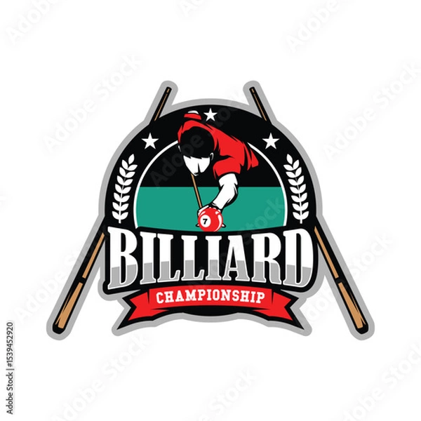 Fototapeta Billiard or Pool room Tournament Logo Design Illustration Vector