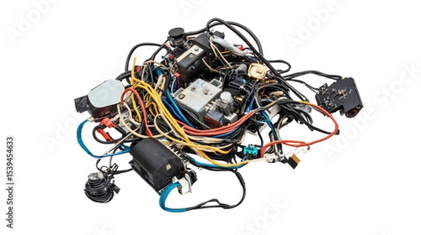 Fototapeta Engine control unit (ECU) and wiring harness Transparent background, PNG