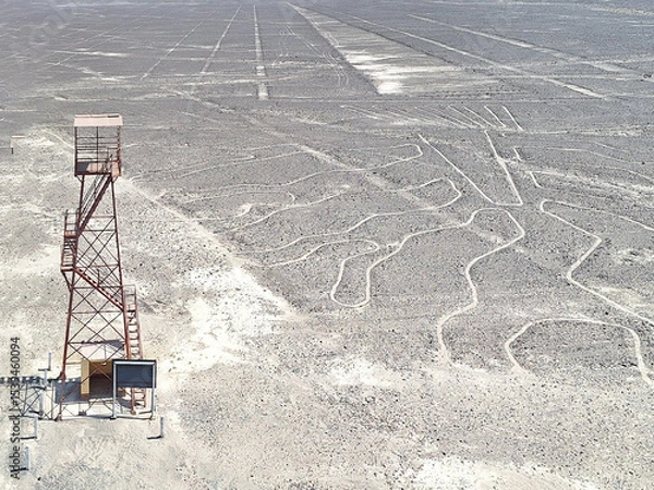Obraz Aerial View of The Candelabra Geoglyph at the Nazca Lines in Peru