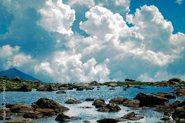 Fototapeta  Green meadows surround the Satsar lake. It is located in the Ganderbal district of Jammu and Kashmir, India. 