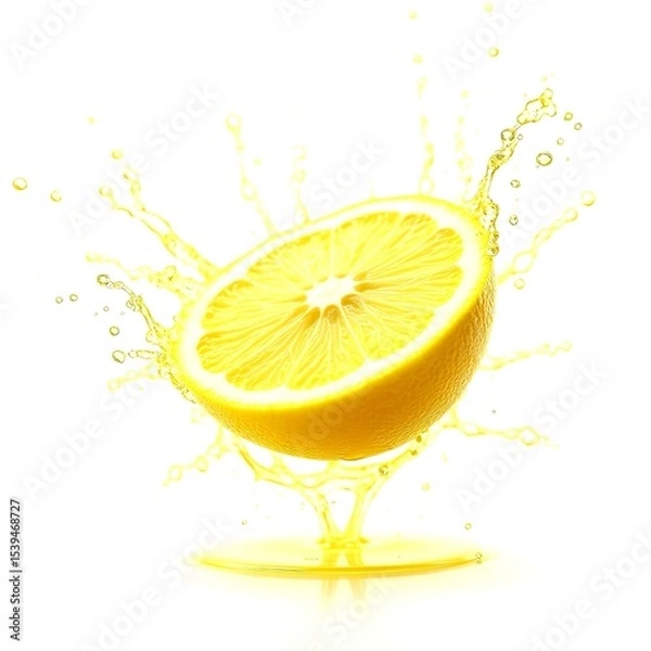 Fototapeta Lemon slices swirling in vibrant yellow juice, with splashes captured mid-motion, creating a refreshing and dynamic visual on a white or transparent background