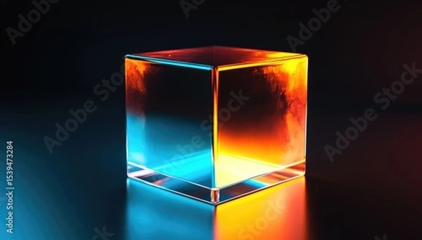 Fototapeta Glowing transparent cube with vibrant colors