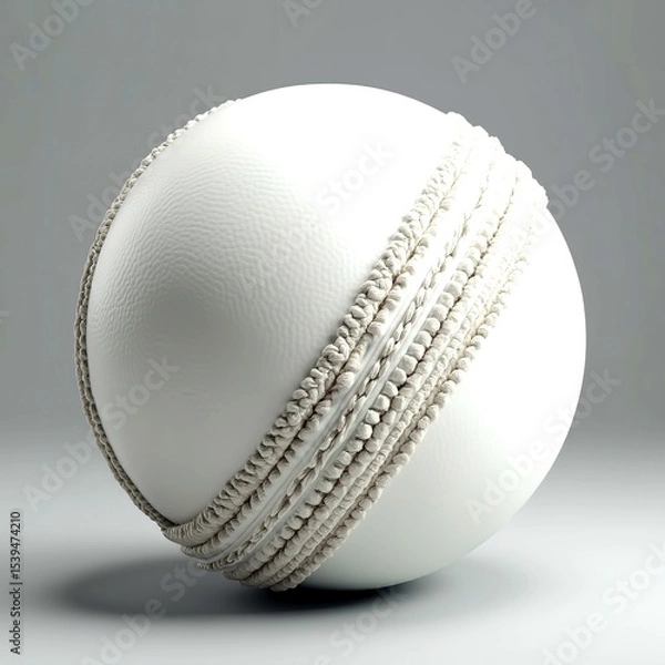 Fototapeta Shiny New White Cricket Ball Isolated on a light grey Background, Highlighting Its Vibrant Color and Sleek Design