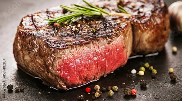Fototapeta Juicy fillet steak with perfect grill marks, a feast for the eyes. Savor the art of grilling.
