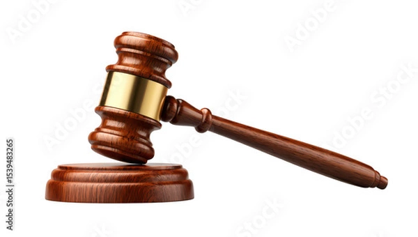 Fototapeta Gavel on sound block isolated on black background