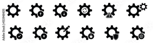 Obraz Gear icon set. Glyph gearwheel mechanism. Cogwheel service icon