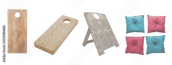 Obraz Cornhole boards and bags, colorful Pellow isolated on transparent background