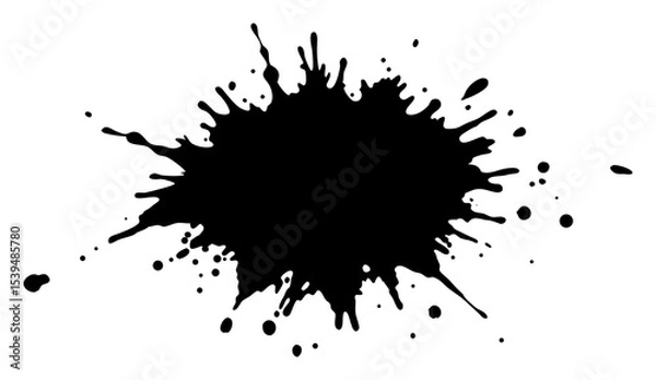 Fototapeta A striking black ink splatter with irregular edges and varying densities, ideal for a grunge or artistic effect.