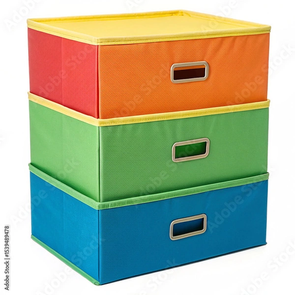 Fototapeta Stackable fabric storage chest for kids toys isolated on white background