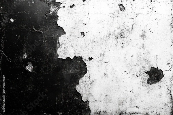 Fototapeta black and white peeling paint texture on an old weathered wall showing rough and cracked surface with chipped areas