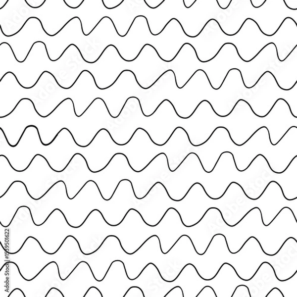 Obraz A seamless pattern of wavy black lines on a white background.