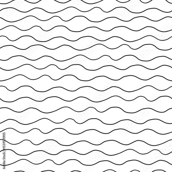 Obraz Hand-drawn seamless pattern of irregular, wavy horizontal lines in black on white