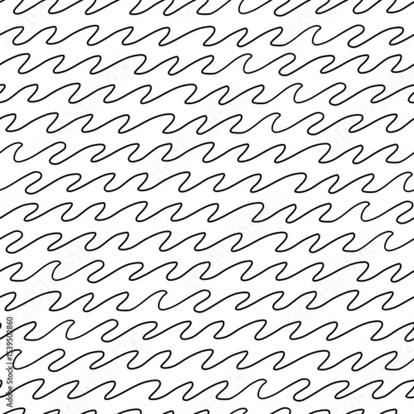 Obraz A minimal seamless pattern of flowing black wave lines on a white background.