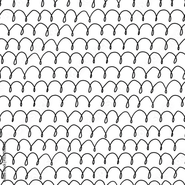 Obraz Seamless hand-drawn pattern with looping arches, rhythmic and playful texture in black on white.