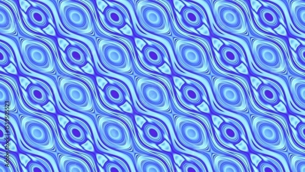 Fototapeta Psychedelic blue abstract pattern with fluid, wave-like forms and hypnotic ovals. Seamless design ideal for digital wallpapers, motion graphics, and textile backgrounds.