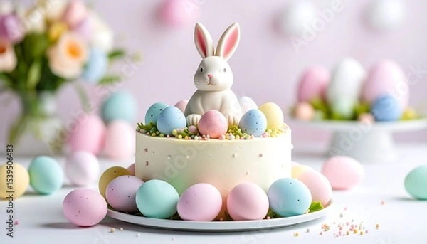 Fototapeta Easter Bunny Cake  Eggs.