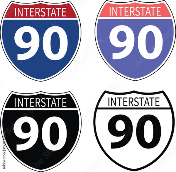 Fototapeta Interstate highway 90 road icon. Interstate highway 90 road sign. black Interstate highway 90 road symbol. flat style.