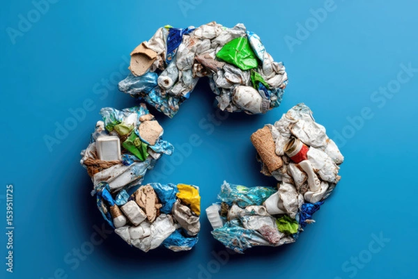 Obraz Recycling materials in shape of recycling symbol