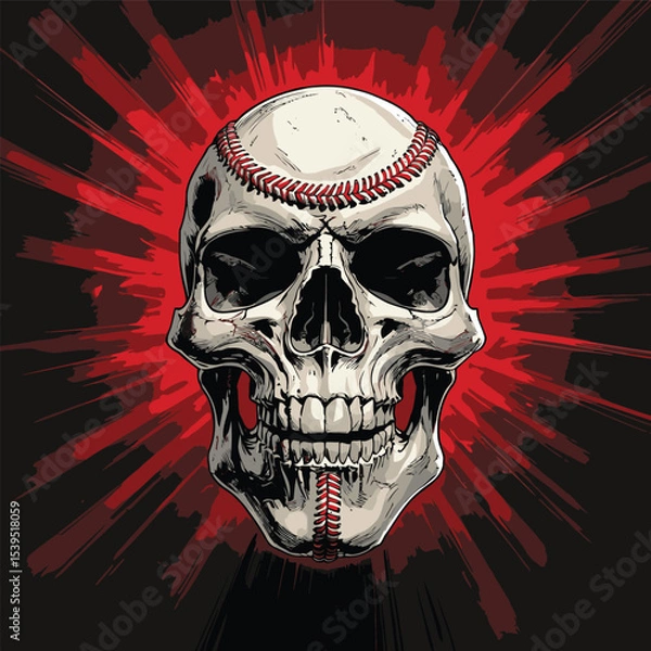Obraz skull and baseball vector art illustration