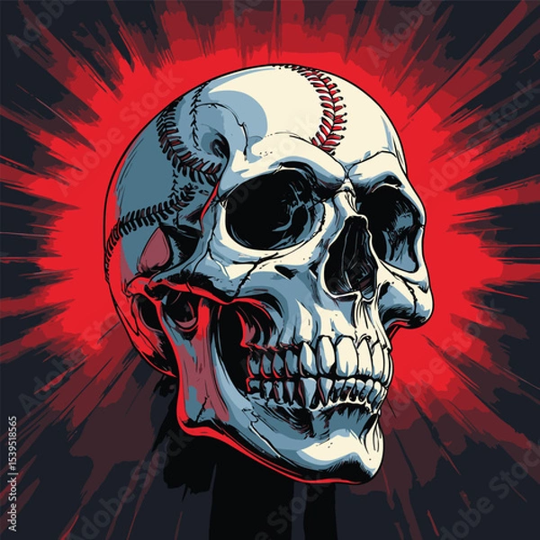 Obraz skull and baseball vector art illustration