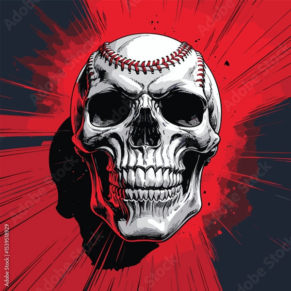 Obraz skull and baseball vector art illustration
