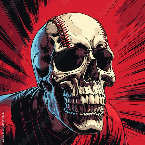 Obraz skull and baseball vector art illustration