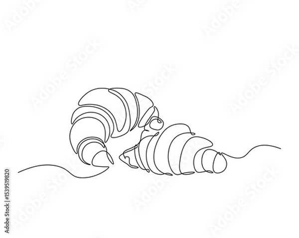 Fototapeta Croissant bread for desset outline drawing illustration. one continuous line drawing of croissant.