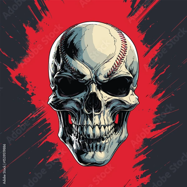 Obraz skull and baseball vector art illustration
