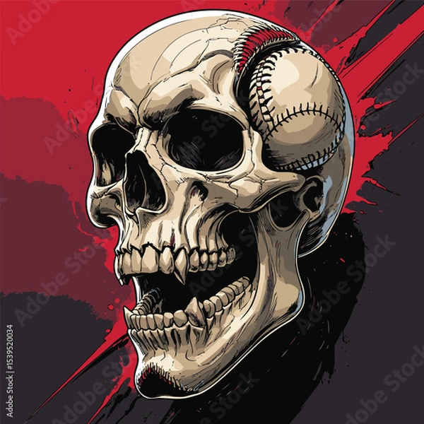 Obraz skull and baseball vector art illustration