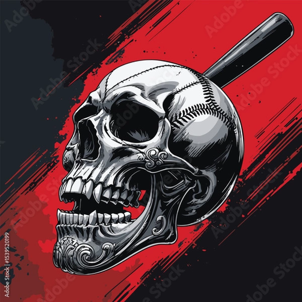 Obraz skull and baseball vector art illustration