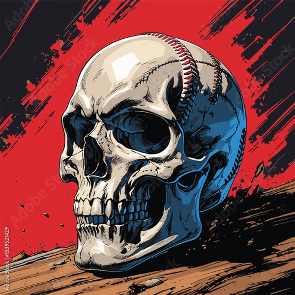 Obraz skull and baseball vector art illustration