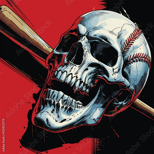 Obraz skull and baseball vector art illustration