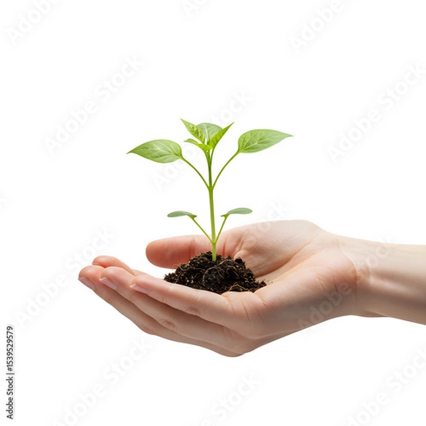 Obraz Seedling in Hand, Isolated on White or Transparent Background