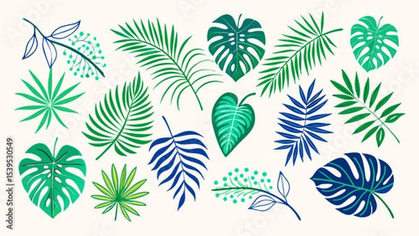 Obraz A whimsical and relaxed beach scene, featuring a variety of summer elements like a surfboard, palm tree, beach ball, sunglasses, and umbrella Summer Icons  and Summer Accessories