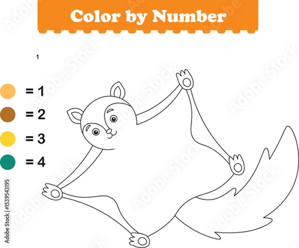 Fototapeta Color by numbers. Coloring page for kids. Coloring with cute Flying squirrels. Vector illustration