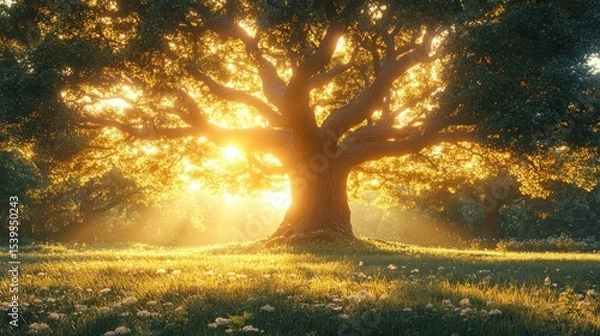 Obraz Sunlight shines through large tree.