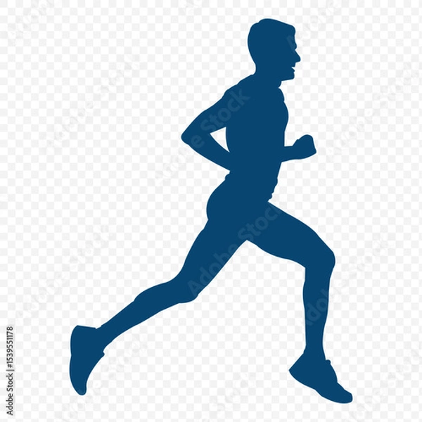Fototapeta Running man silhouette. A female athlete is depicted in a dynamic running posture with flowing ponytail, symbolizing speed and motion.  eps 10 