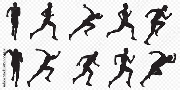 Fototapeta Group of running men and women side view of vector runner silhouette .  Running , jogging  . 