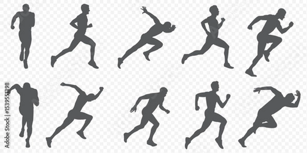 Fototapeta Group of running men and women side view of vector runner silhouette .  Running , jogging  . 