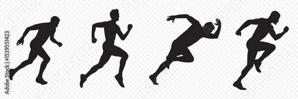 Fototapeta Group of running men and women side view of vector runner silhouette .  Running , jogging  . 