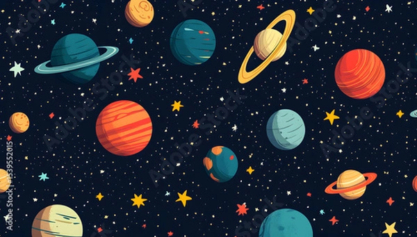 Fototapeta Space planets stars background pattern