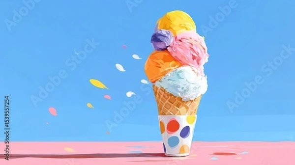 Fototapeta ice cream cone, bright and natural colors, pop art, dots, pure color blocks,