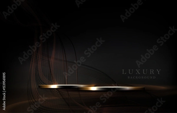 Obraz Illustration with an exquisite round podium with wavy ribbons in golden shades.