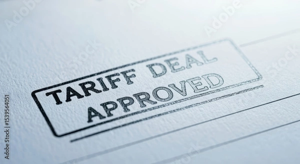 Fototapeta Tariff deal approved stamp on document, symbolizing agreement and authorization in trade or business context