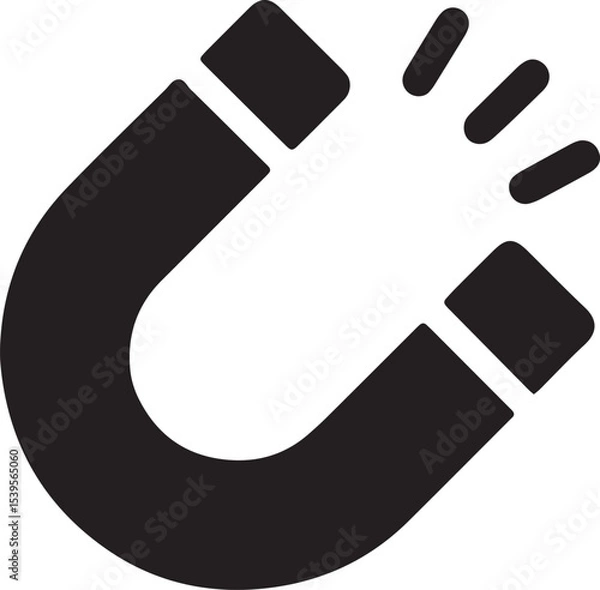 Fototapeta Black and white magnet icon representing attraction, marketing pull, and influence, ideal for advertising campaigns and business growth designs