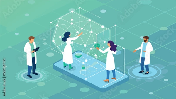 Fototapeta Bright Green Vector Design of Decentralized Scientist Team  