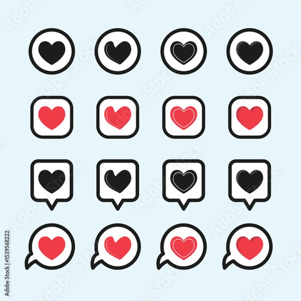 Fototapeta heart set in red color, heart love, heart, love, valentine, hearts, icon, heart in red color, romance, red, illustration, valentines, romantic, vector, day, set, design, decoration