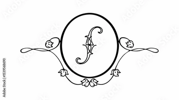 Fototapeta Elegant letter f monogram inside a circle with floral ornaments and decorative flourishes design element created with generated ai