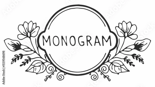 Fototapeta Monogram design with floral elements and decorative frame for personalized branding and stationary use created with generated ai